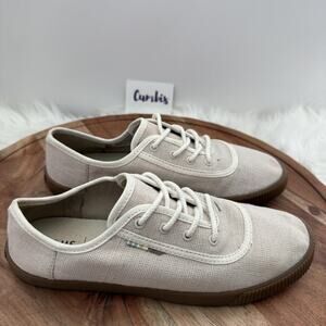 TOMS Shoes Womens Size 6.5‎ Beige Canvas Lace Up Gum Sole Low Top Casual Woven